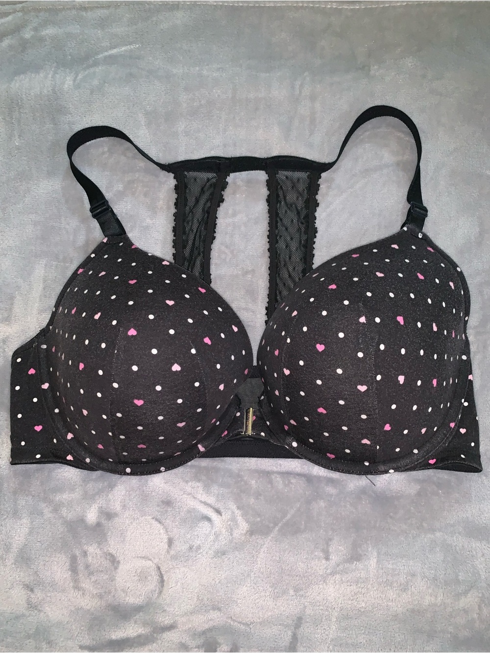 Cacique Front Close Boost Plunge Underwire Bra size 42DDD Hearts & Polka Dots